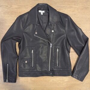 Topshop Faux Leather Black Moto Jacket Womens Size US 8-Zipped Sleeve-Super Cute